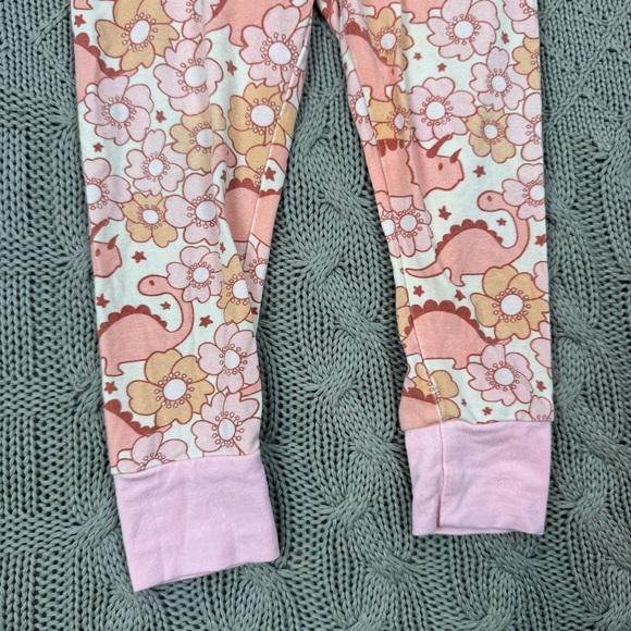 Caden Lane Dinosaur Floral Girls Pajamas - Pink and Yellow 12-18M - Picture 2 of 10